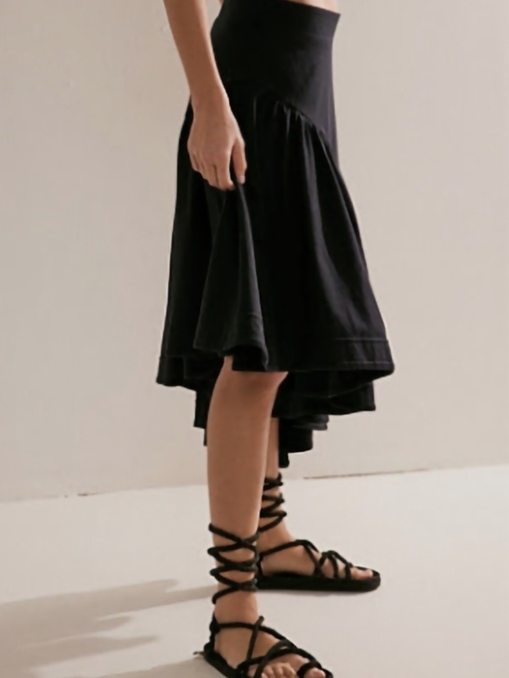 Free People Beach Aurora Skirt Black Asymmetric Midi Skirt